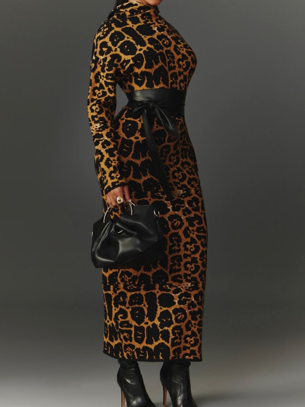 Multicolor Casual Women's Cheetah Print Knit Dress